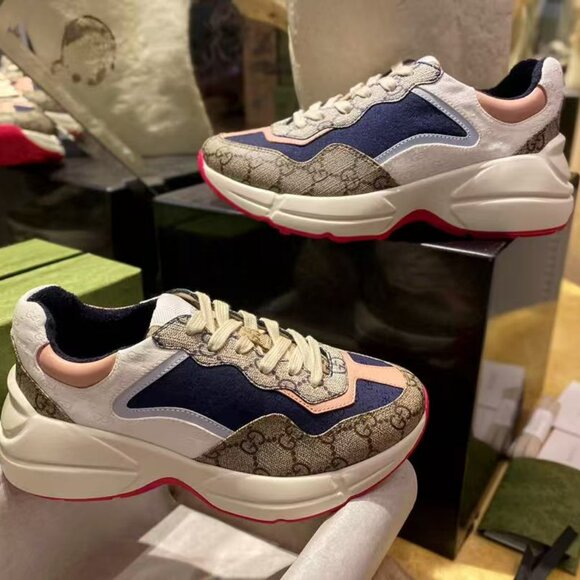 Gucci Women's Combat Sneakers in Navy, Pink, and Beige *NEW without tags - Picture 1 of 12